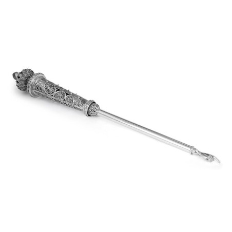 Traditional Yemenite Art Grand Handcrafted Sterling Silver Yad (Torah